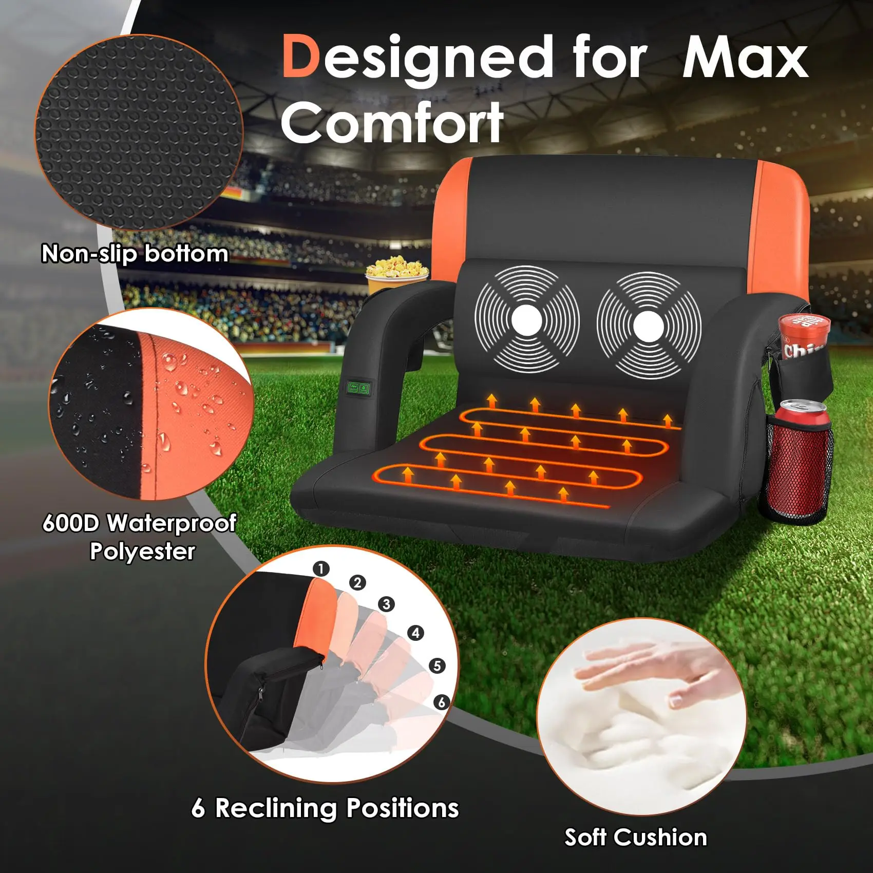 Hot Sale Portable Heated Stadium Seat Chair Waterproof Reclining Folding Bleacher For Bleachers