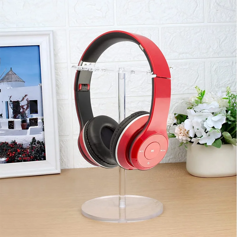High Clear Acrylic Headphone Stand Headset Holder Desktop Gaming Headset Stand Hanger Rack with 2 Earphone Hangers