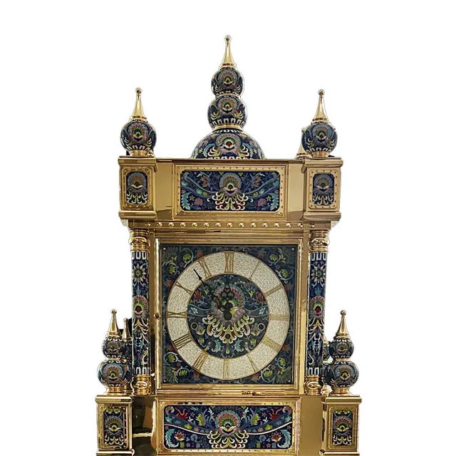 Luxury antique cloisonne floor bell pendulum gold-plated copper classical exquisite floral pattern enamel floor clock