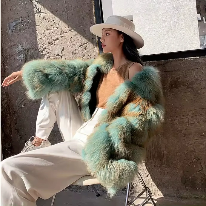 New Design Real Fox Fur Coat Colourful Winter Warm Fashion Clothes Sexy Short Women Genuine Fur Jacket