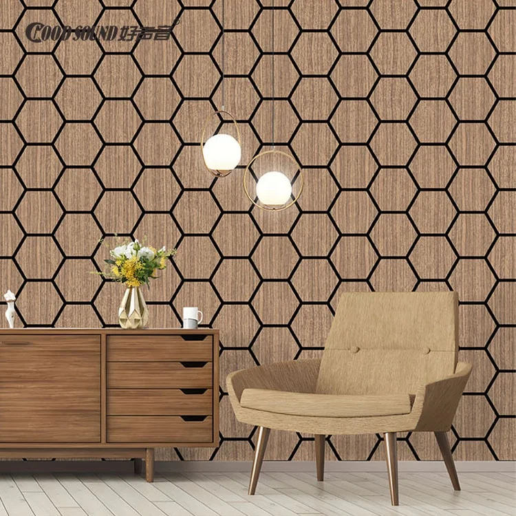 Goodsound Akupanel Sound Proof Self Adhesive Wood Decor Acoustic Akustik Hexagon painis de madeira Slat Wall Panel for Room