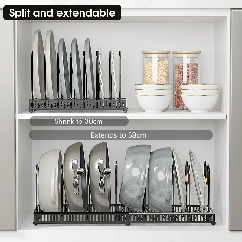 Hot Sale Standing Adjustable Kitchen Baking Pan and Pot Holder Rack Shelf Organizer for Cabinet Storage