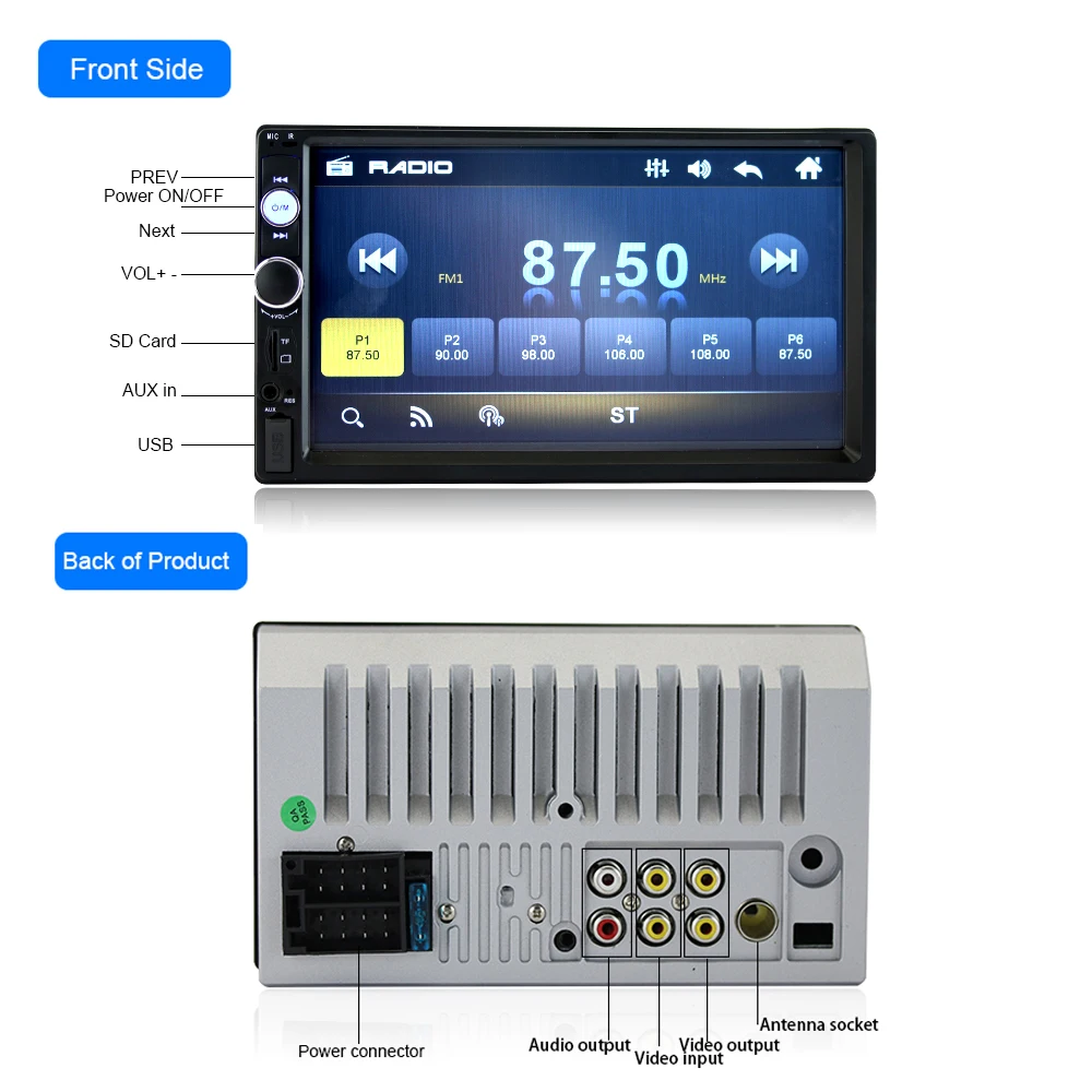 Автомагнитола 2 Din 7010B, мультимедийный плеер с сенсорным экраном 7 дюймов, с поддержкой bluetooth, FM, USB, SD-карт, с функцией подключения к телефону