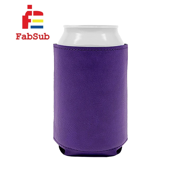 leather can cooler blank colorful printing laser leatherette beverage holder for custom design