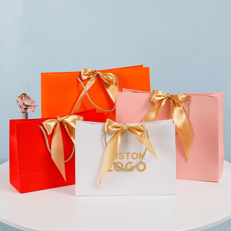 Custom Printed Retail Boutique Cardboard Paper Bags Luxury Gift Paper Bag With Ribbon Handle For Shopping Bag With Your Own Logo