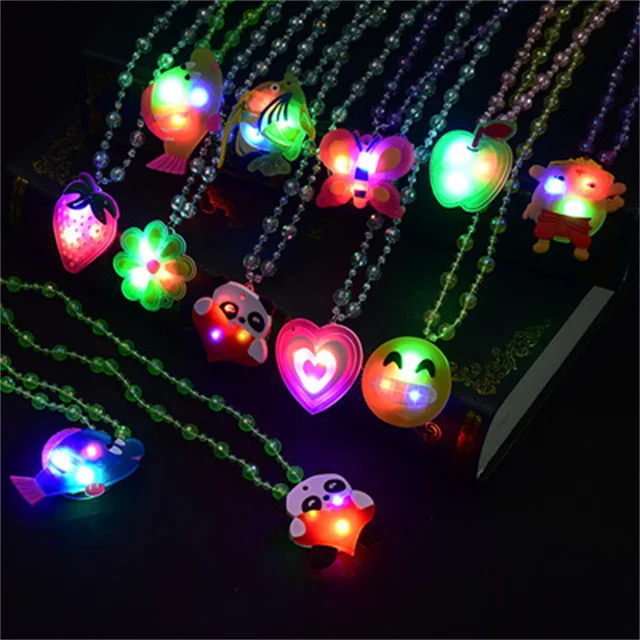 LED Flashing Necklace Glowing Necklace Girls Colorful Acrylic Beads Children Neon Party Props Pendant Necklace Gift
