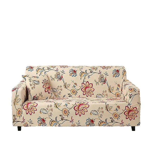 Printed Spandex Beige Floral Couch Cover Sofa Slipcover Stretch Couch Covers  for Kids Pets