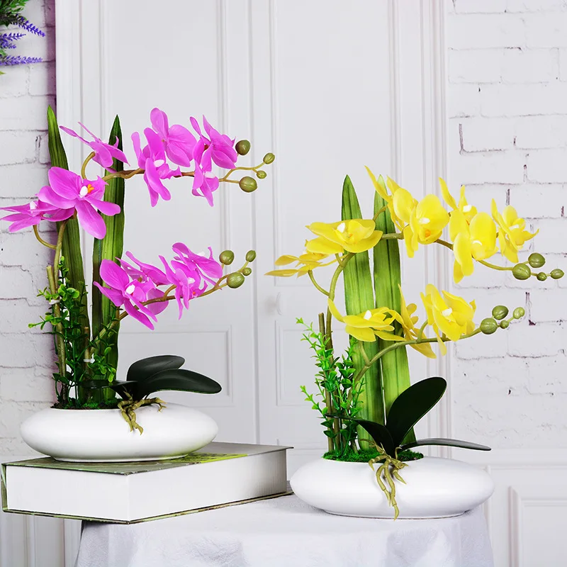 Artificial real touching latex orchid flower pot plant faux orchid flower for decoration