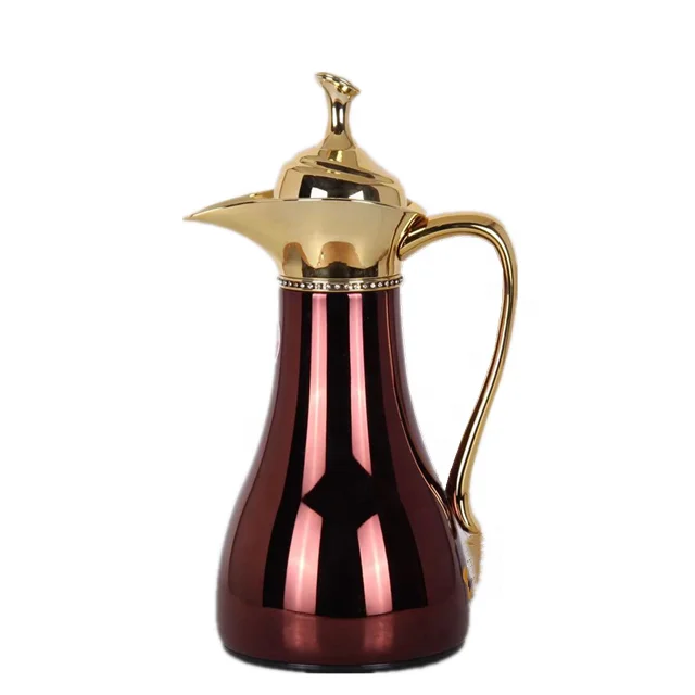 golden brass arabic coffee pot pink glass inner vacuum flask luxury style 1L sublimation