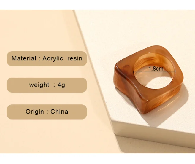 wholesale korean neon resin finger rings fashion geometric women chunky acrylic ring colorful plastic marble rings for girls