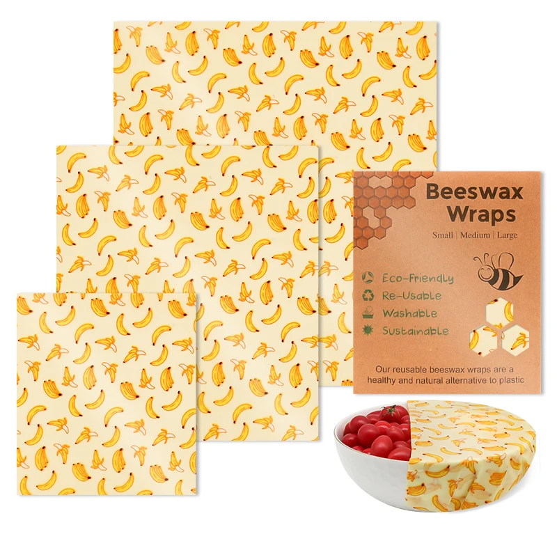100% Beeswax wraps Organic Cotton Assorted 3 Pack Reusable Beeswax Food Wraps