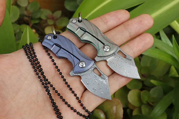 
9CR18MOV Damascus Folding Knife HuntingKnife Titanium handle 