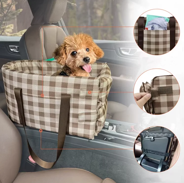 Small Dog Booster Seat on Car Armrest Portable Central control dog car seat Luxury dog travel bag Pet carrier bag