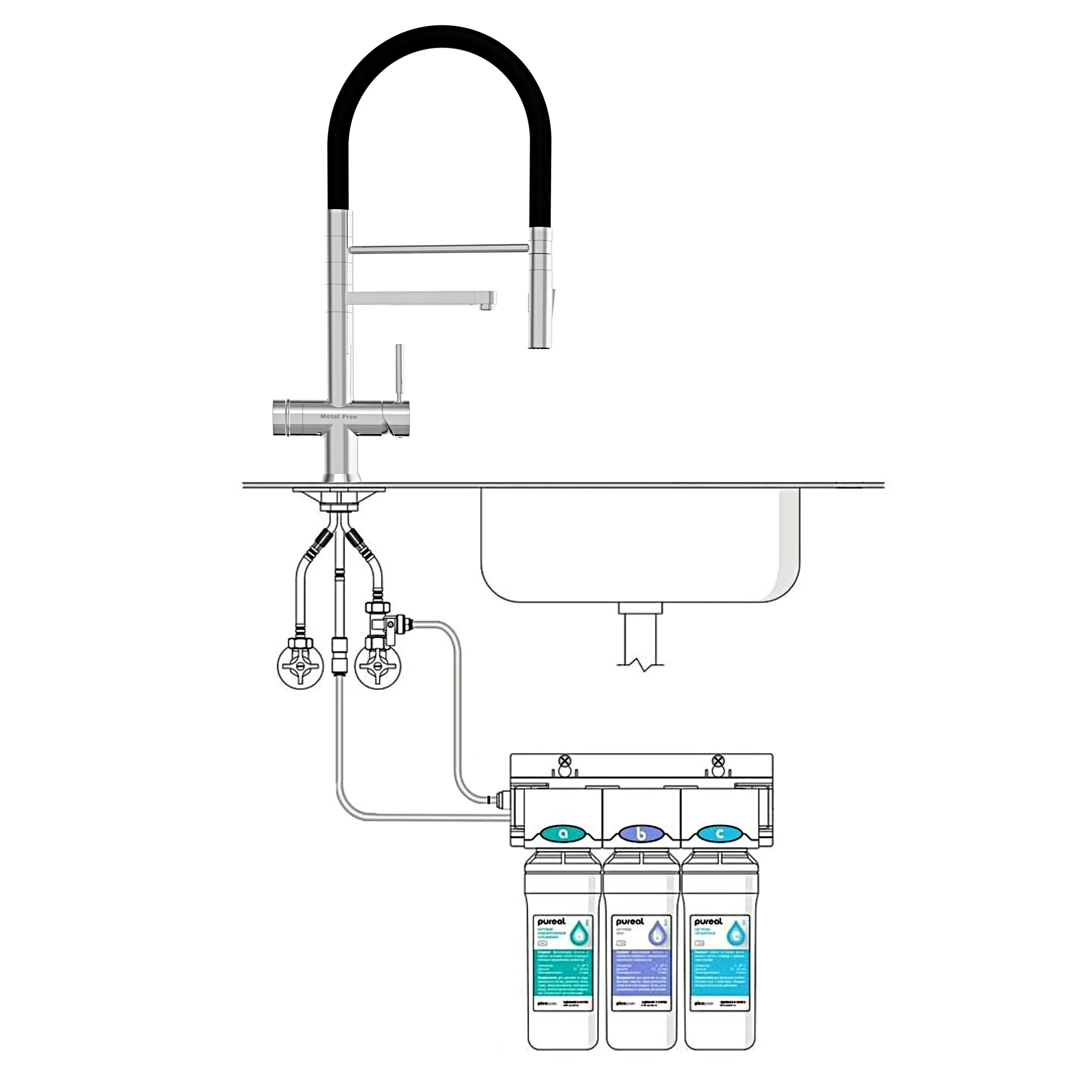 2022 Pull Out Double Handle Three Way Kitchen Faucet Matt Black Spring Pull Down Spray 3 Way Filter Water Tap