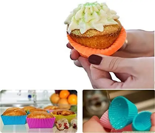 36 Pack Reusable Non-Stick Cake Molds Sets Silicone Cupcake Muffin Baking Cups Liners