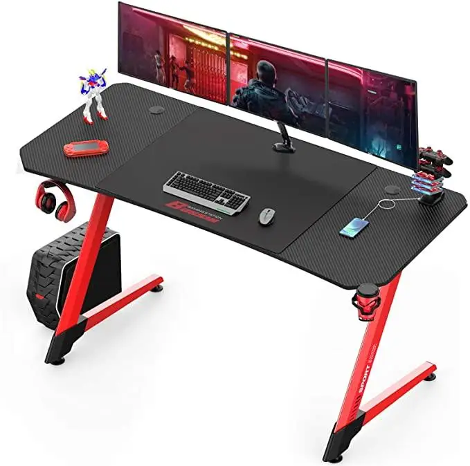  Lulu Tech Z Shaped Computer wide Racing Style Office Table Gamer Pc Big Workstation Gaming Desk with Free Mouse Pad Handle