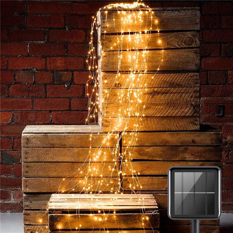 Уличный водонепроницаемый фонарь на солнечной батарее, 100 светодиодов, 8 функций, для улицы и фестиваля, Рождественское украшение