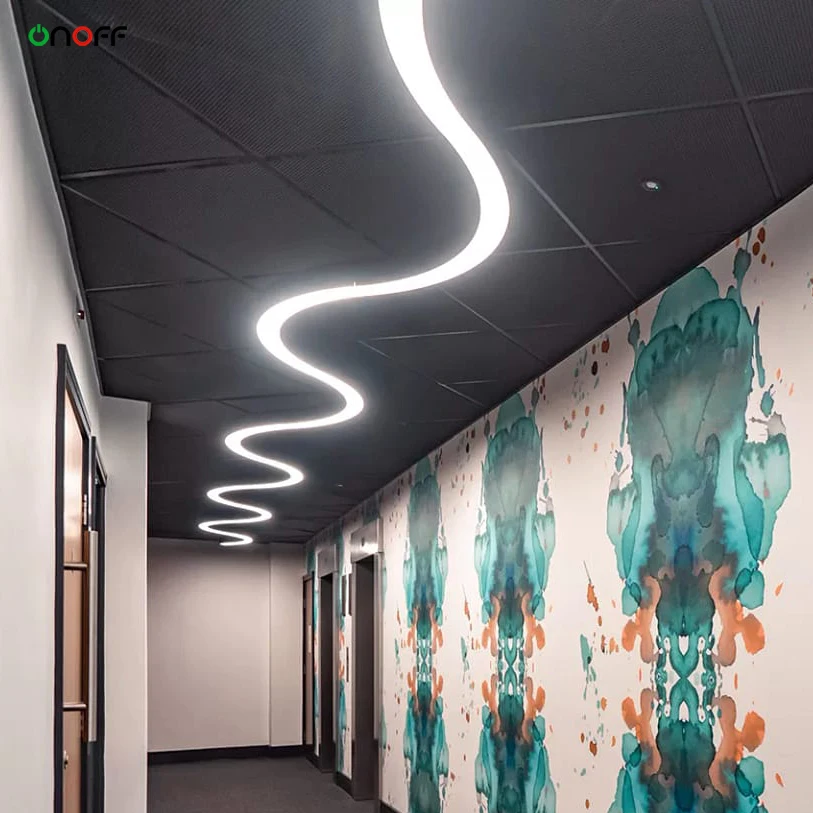 Bespoke S linear pendant light attractive curved linear hanging light based on dwg drawing