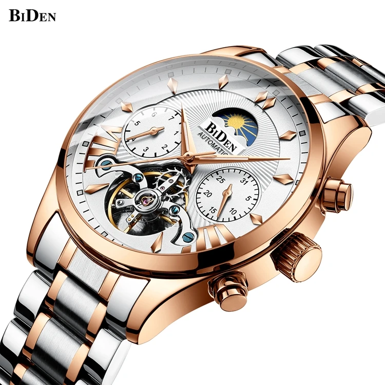 BIDEN 0189 Watch Men Automatic Luxury Mechanical Men Wristwatch Designer Stainless Steel Men Watches