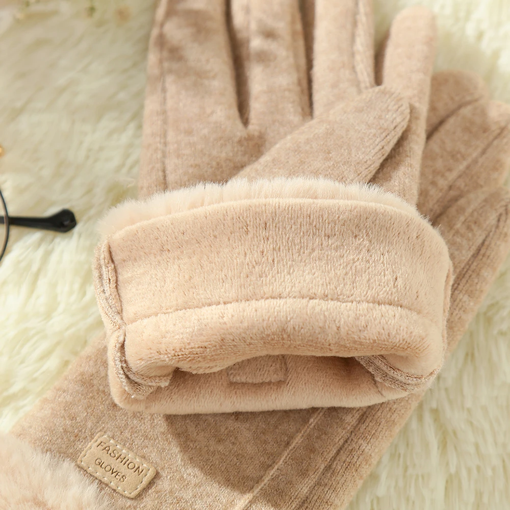 Autumn and winter warm cashmere Korean version of students outdoor cycling ladies gloves