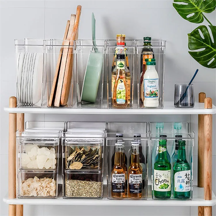 Kitchen Cutlery Organizer Pot Storage Rack Bottom Pulley Design Oil Bottle Seasoning Storage Basket Clear Desktop Cleaning Box