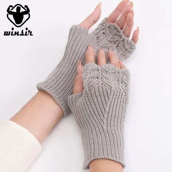Winter Warm Pattern Glove Scale Knitted Thermal Thick Mittens Arm Fingerless Long Gloves Unisex Fashion Women with Thumb Hole