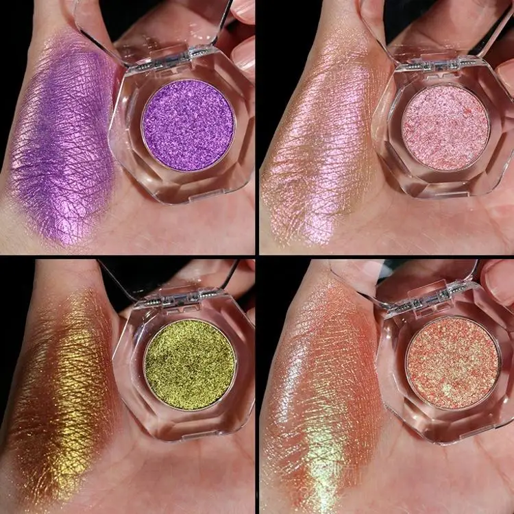 Low MOQ Vegan High Quality Makeup Waterproof Shimmering Glittering Diamond Shine Holographic Monochrome Chameleon Eyeshadow