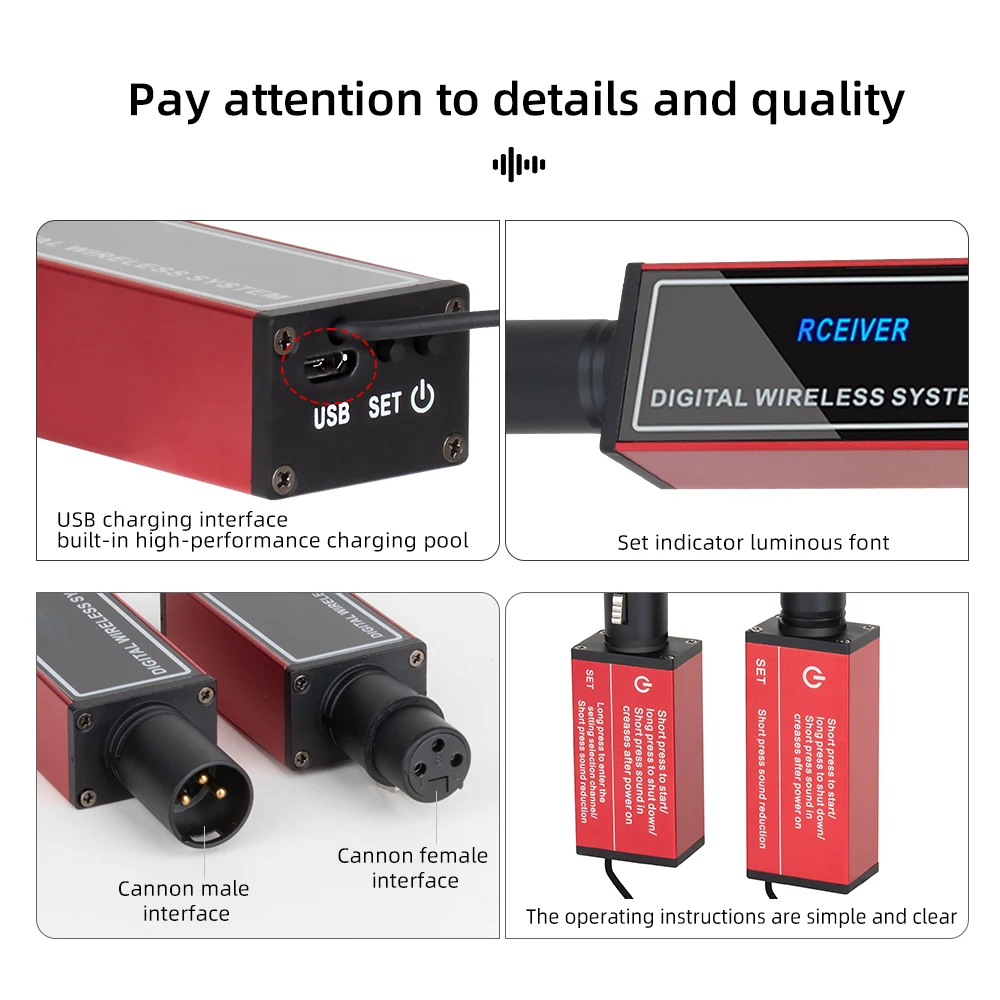 Professional wired to wireless conversion with XLR transmitter and receiver UHF wireless system supports simultaneous use of mul