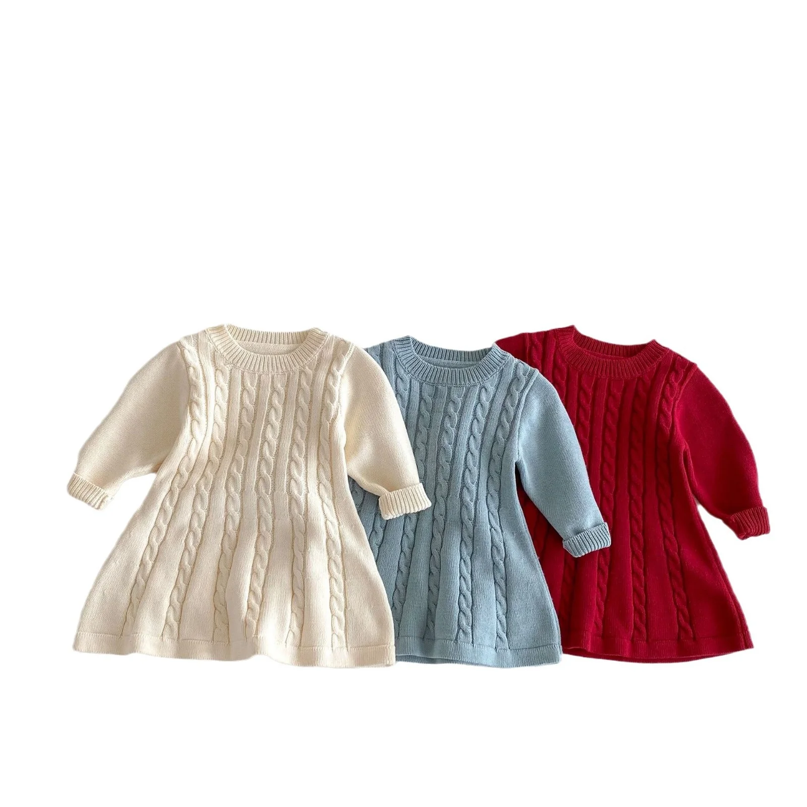 new style knitted girls dress high quality long sleeve knitting dress hot sale fall winter girls clothing