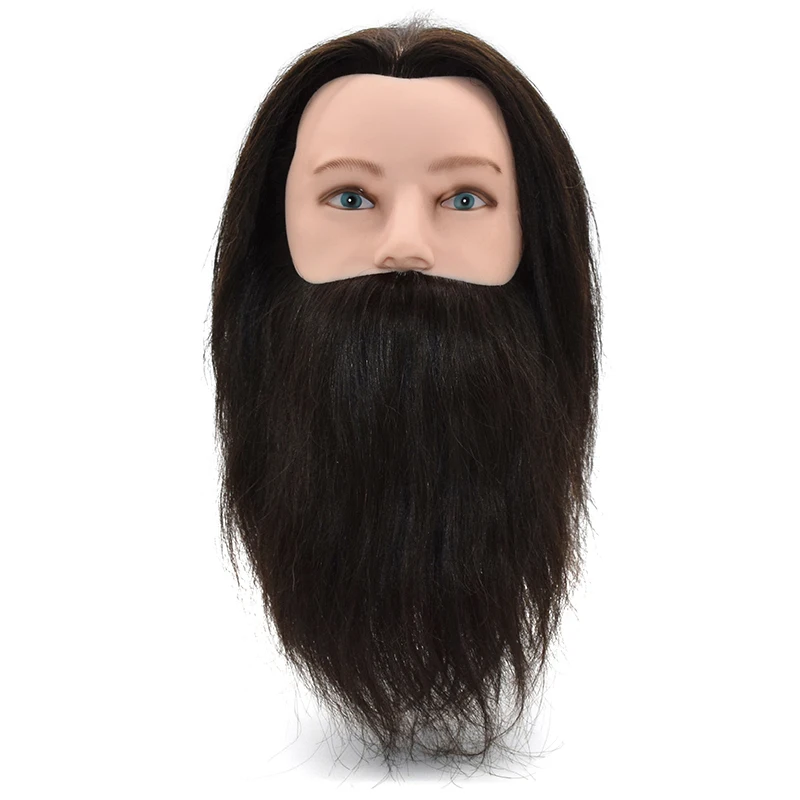100% Real Human Hair Men Hairdressing Training Head Cutting Practice Mannequin Head with Big Beard For Salon