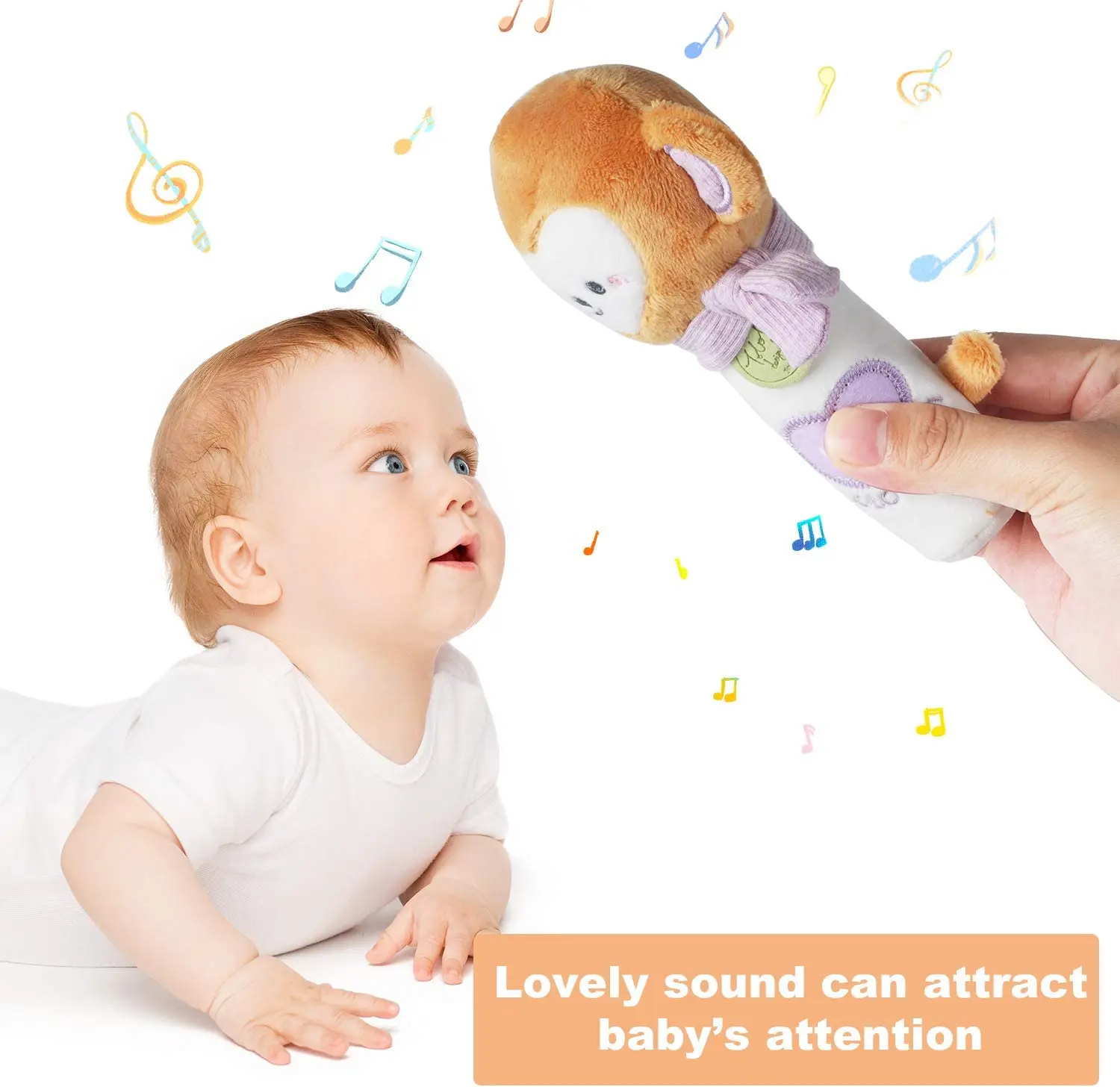 Custom educational plush hand rattles hand grip toys stuffed animal rattles shaker for 3 6 9 12 months infants newborn