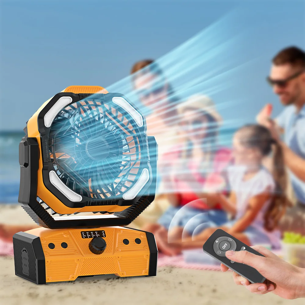 2024 New 30000mAh Battery Operated Outdoor USB Rechargeable Portable Desk Fan Camping Fan With Led Lamp