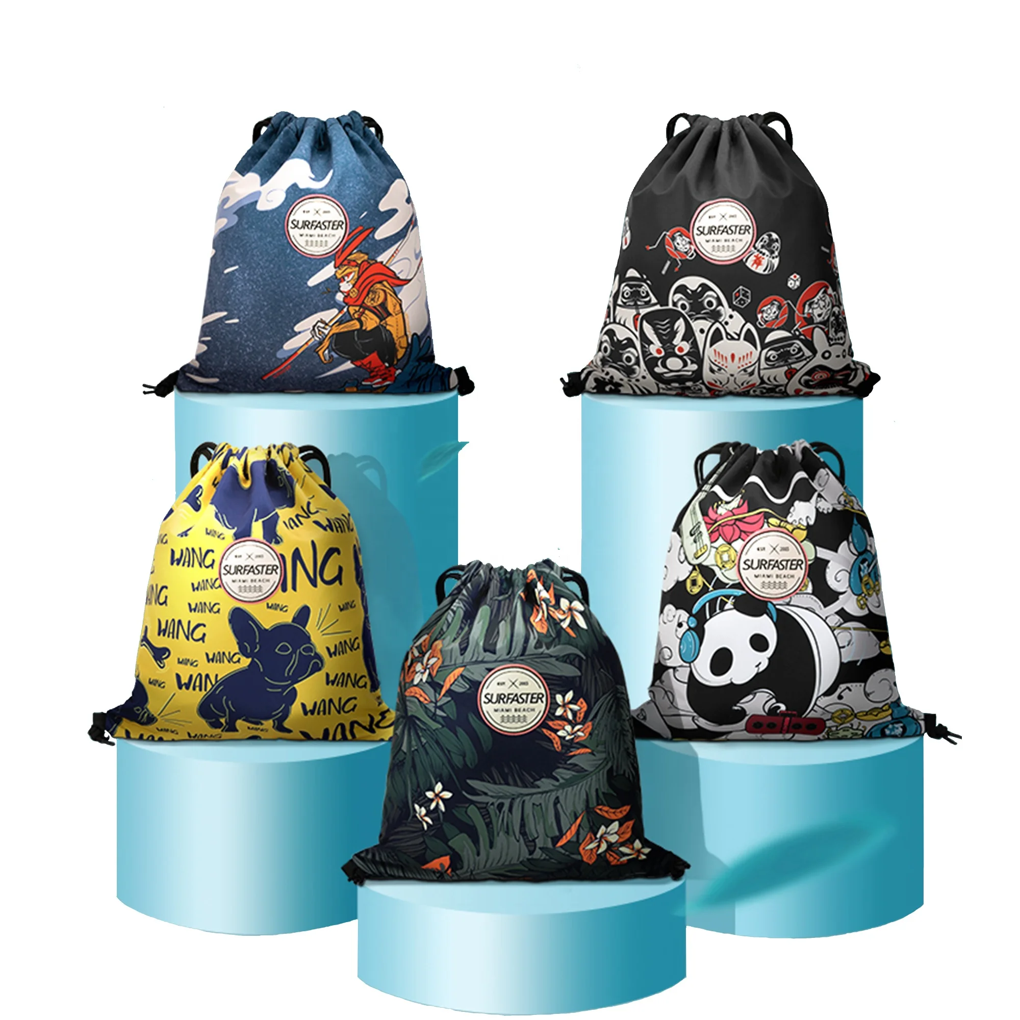 
Fashion wholesale New Designer Waterproof Sublimation Cotton Canvas Natural Sports Gym Swim Beach drawstring backpack Bag 