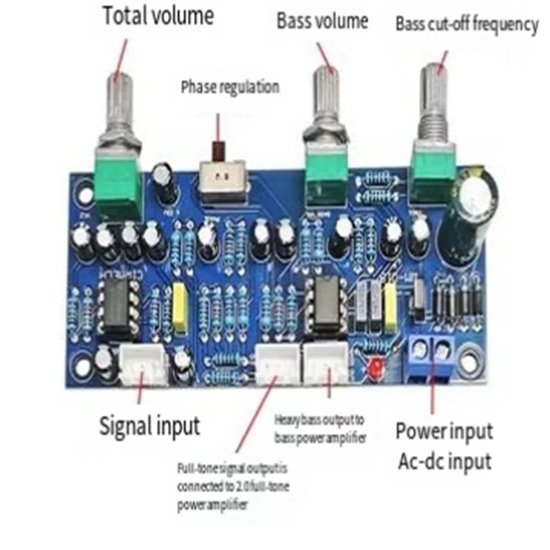 Dual NE5532 low-pass filter front stage board 2.1 channel phase adjustable ultra subwoofer tone board