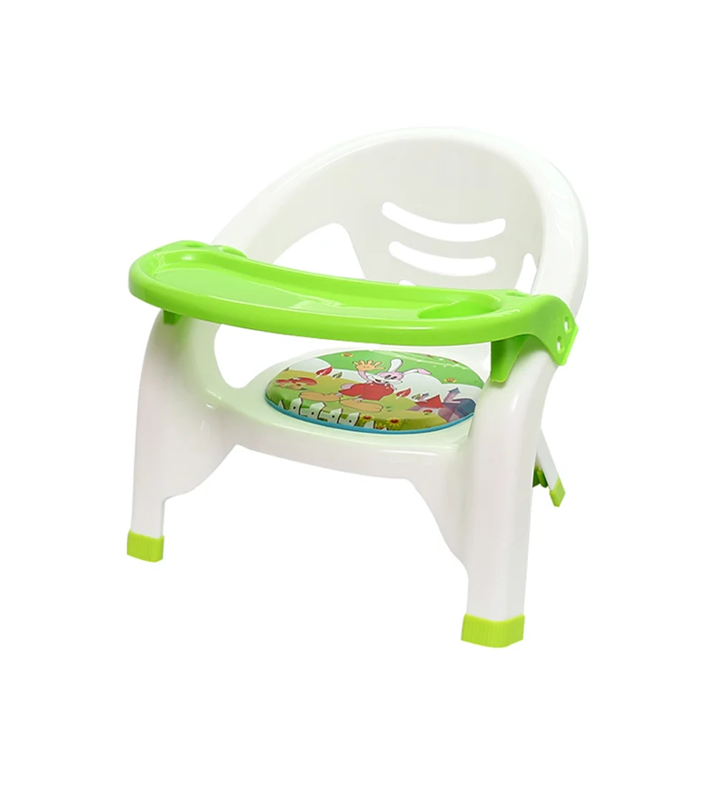 Lovely cartoon printed kids safe plastic dinner chairs with table and sound