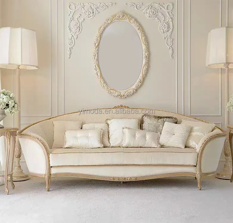 New Classical Living Room  Sofa Leisure Modular Sofa Comfortable Durable white fabric curved Couch 123 seater sofa set