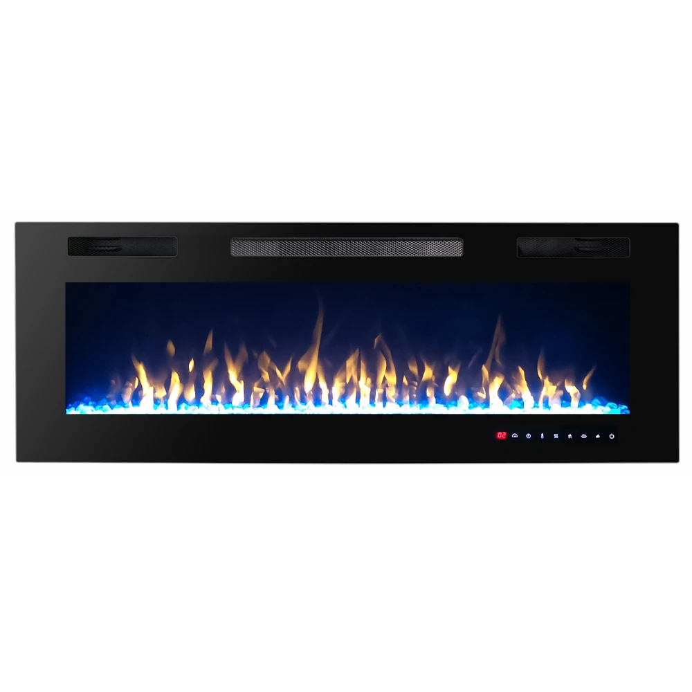 Встроенный сенсорный экран 50 дюймов, декоративный тонкий настенный Электрический камин с дистанционным управлением, 60 цветов, современный