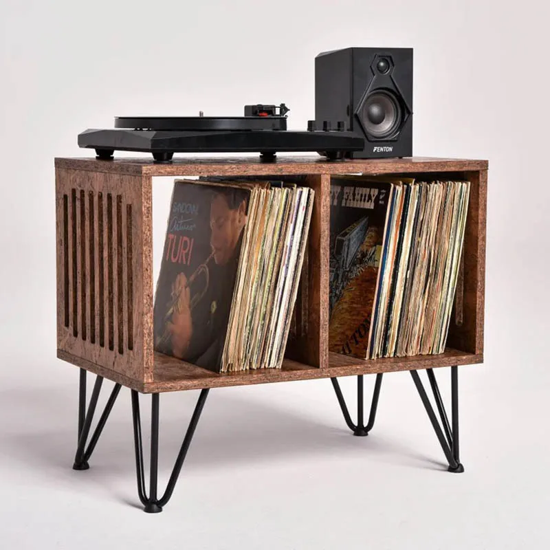Wood Stand Cabinet for Record Player, TV, Hi-Fi Multimedia Vinyl Record Storage Record Player Console