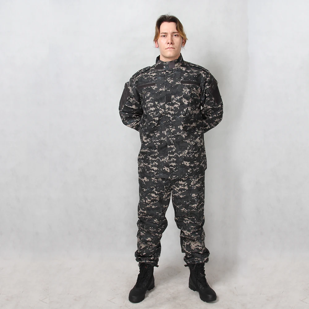 Unisex ACU Tactical Uniform Black Digital Ripstop Polyester Breathable Combat Shirts and Pants with Urban Style