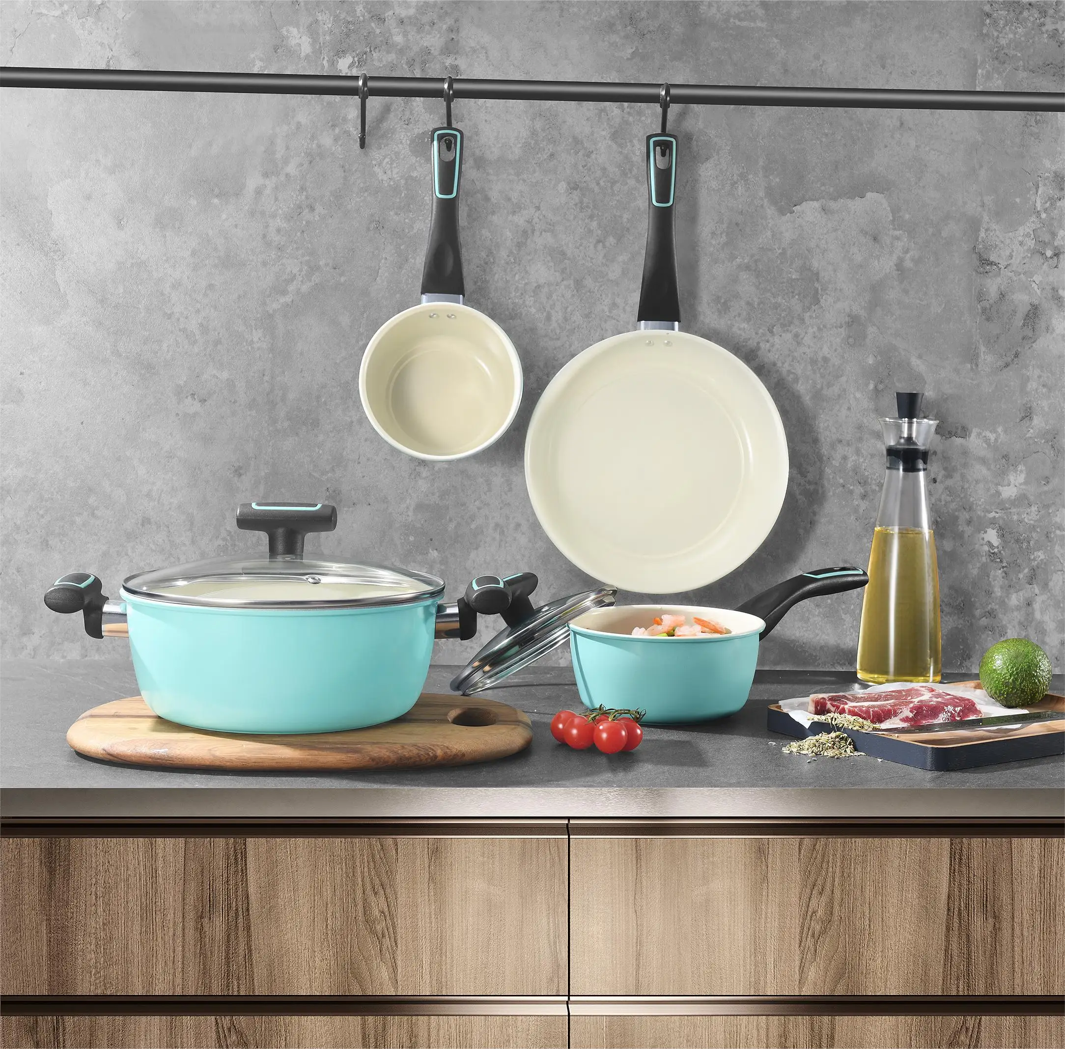 Wholesale Ceramic Coating Carbon Steel Wok Cooking Pot Set Non-stick Cookware Kitchen Accessories