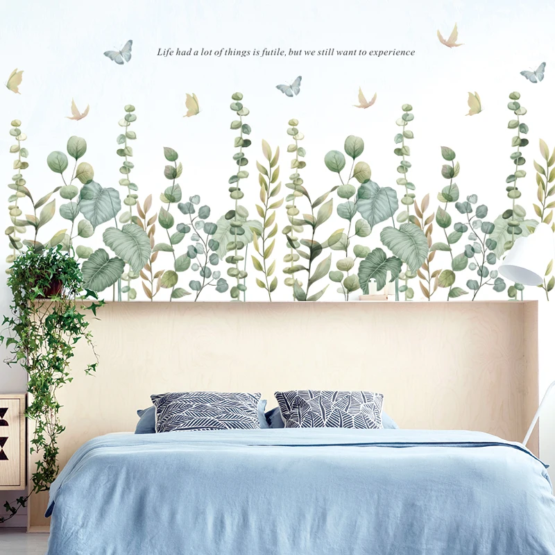 
Wall stickers tropical leaves literature and art fresh living room bedroom dormitory self paper door plant flower decoration 