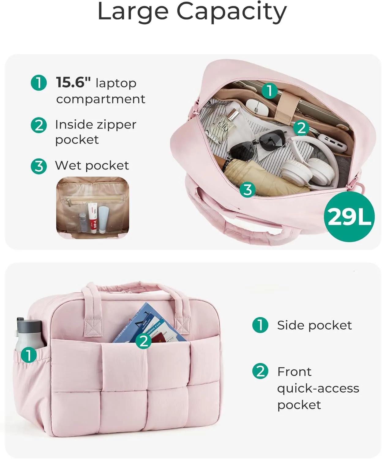 Fashion Square Design Women Tote Bag Lightweight Puffer Travel Duffle Bag Portable Travel Gym Bag