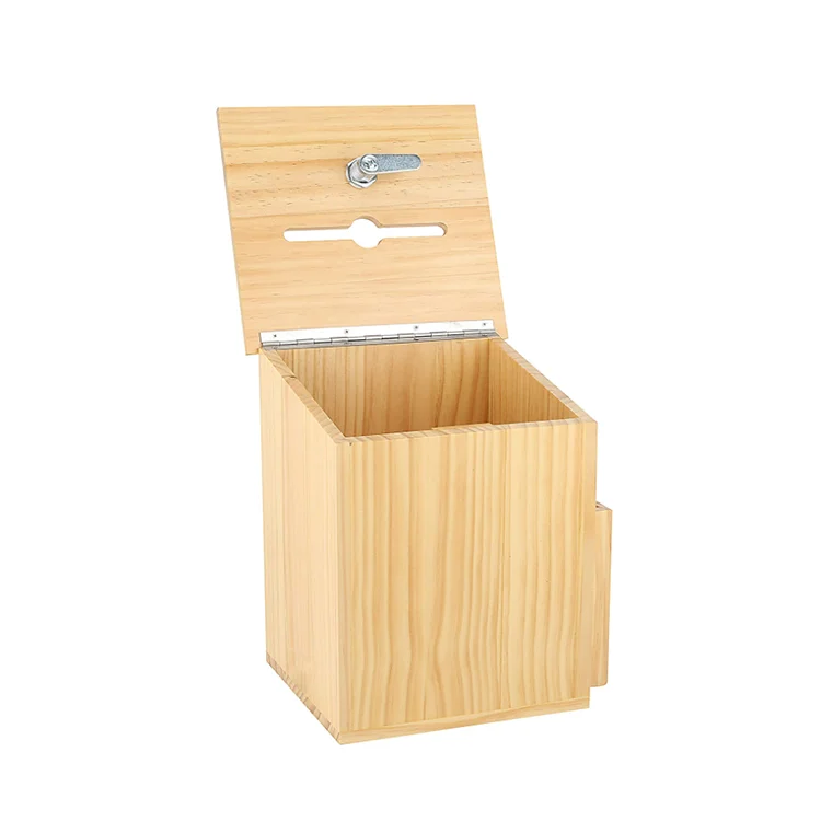 
High Quality Society Welfare Fundraising With Lock Countertop Solid Wood Donation Box 