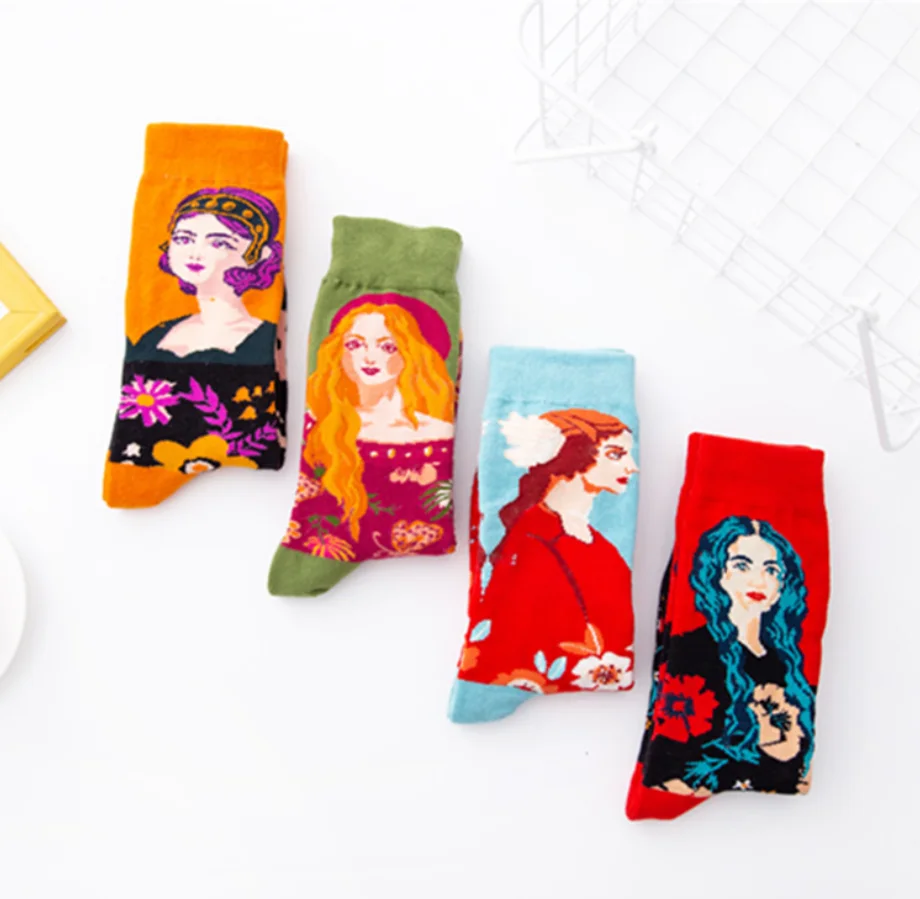 Bulk French Fashion Brand Chaussettes Red Girl Unisex Cute Cartoon Character Crew Long Tube Socks