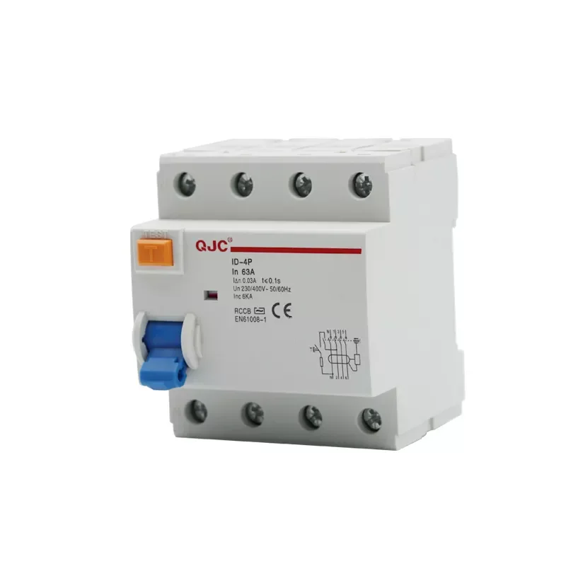 QJC  Hot Sale 4 Pole ID model RCCB ELCB RCD 16A 20A 25A 32A 40A 50A 63A AC 230V/415V Residual Current Circuit Breakers r