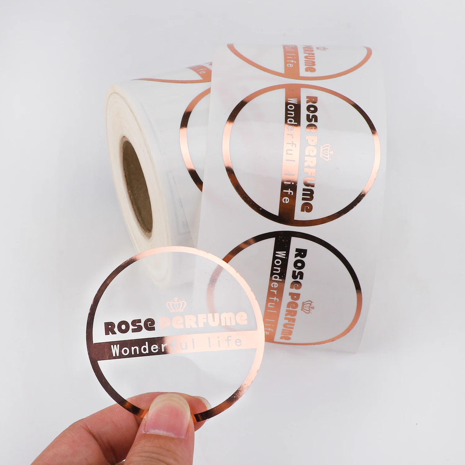 Custom Roll Circle Waterproof Gold Foil Silver Rose Gold Clear Vinyl Round Transparent Stickers With Logo For Packaging Label