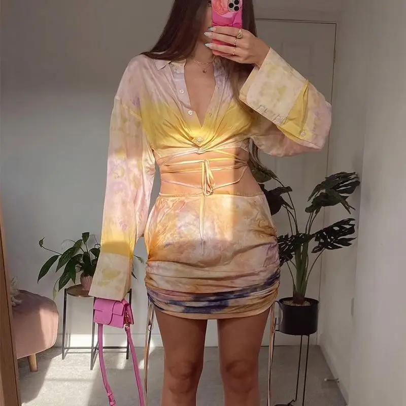 Новое поступление сексуальное платье женское свободное белое с длинным рукавом комплект из двух предметов летнее пляжное Асимметричный Сарафан