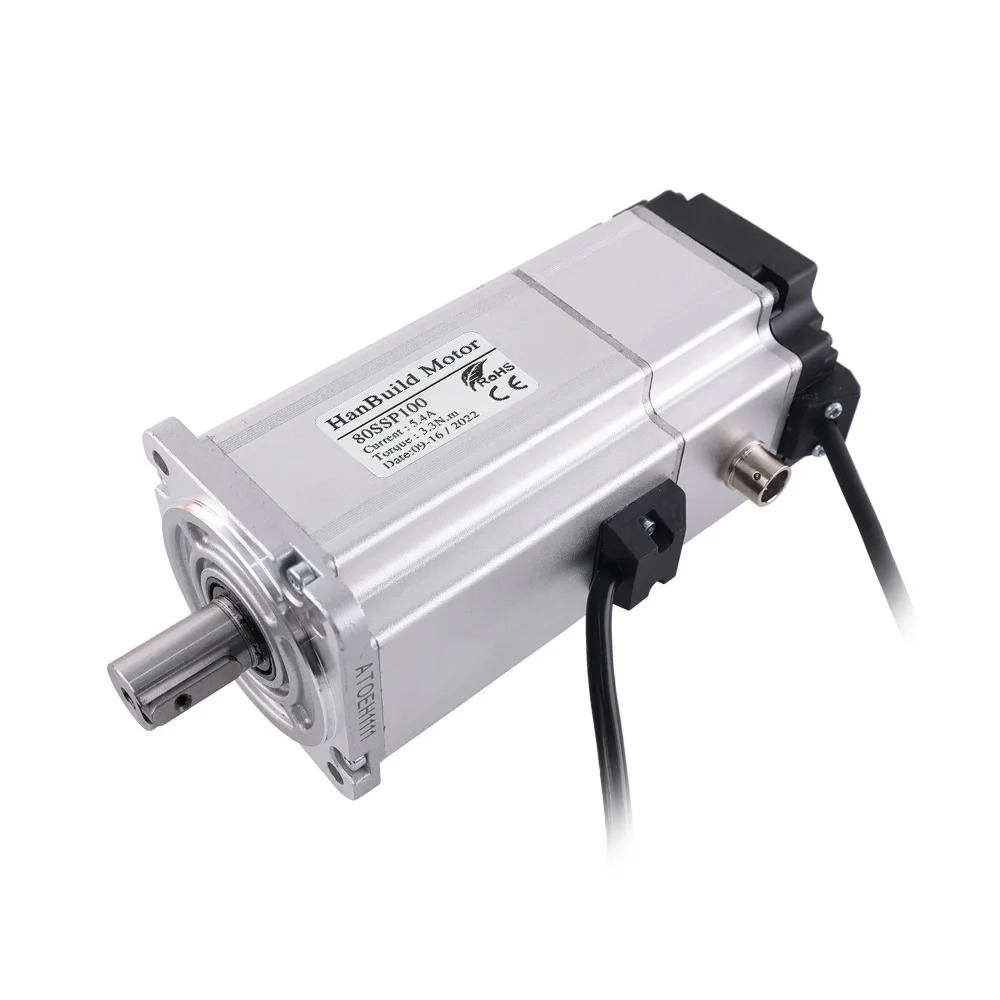 HanBuild 80SSP100 Servo motor driver with brake CNC kit ASD2100 220V 3.3N.m 5.4A 6000rpm Cutting Machine 80 ac servo motor 1000w
