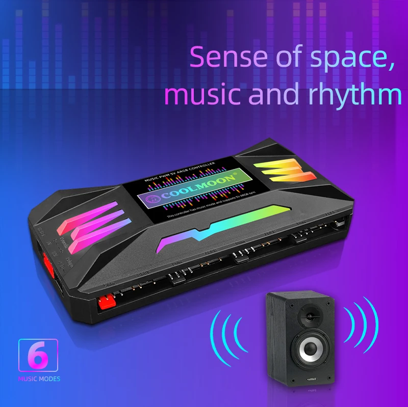 COOLMOON New Trend Gaming Computer Music Rhythm ARGB Controller PC Accessories Remote Control Case Support PWM 5V 3PIN  Fan Hub