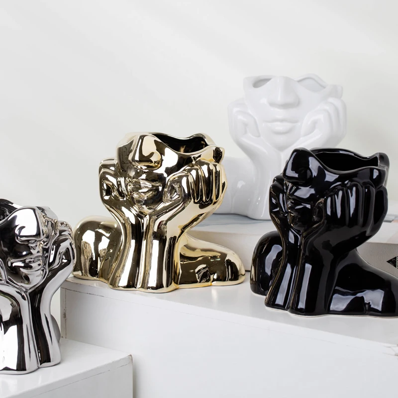 Yuanwang Modern Style Electroplate Ceramic Flower Vase Decor Bud Vases In Bulk Decorative Maison Face vase
